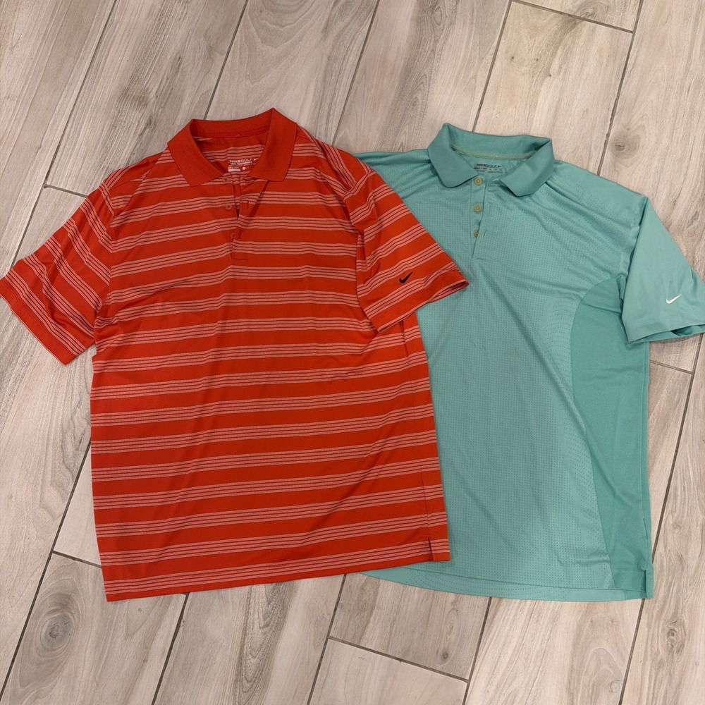 Nike Golf Polo Lot of 2 XL Mens Dri-Fit Short Sleeve Shirt, Red And Tiffany Blue